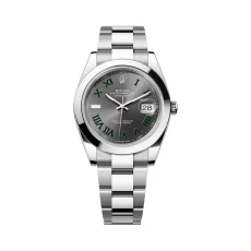 Rolex Datejust 126300-0013 Oyster Perpetual 41mm Green Roman Numerals Grey Dial Mens Watch